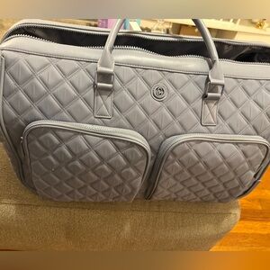 Joan & David Quilted Rolling Duffel Trolley Bag Gray Blue Luggage Weekender